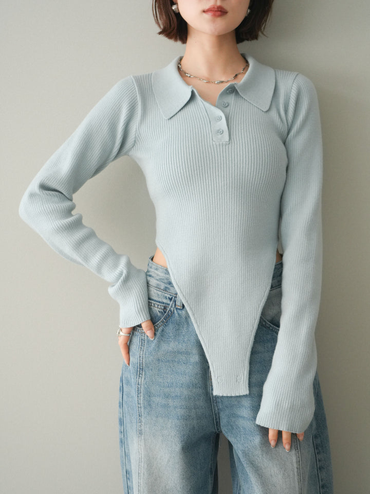 [予約]リブポロニットボディスーツ/blue