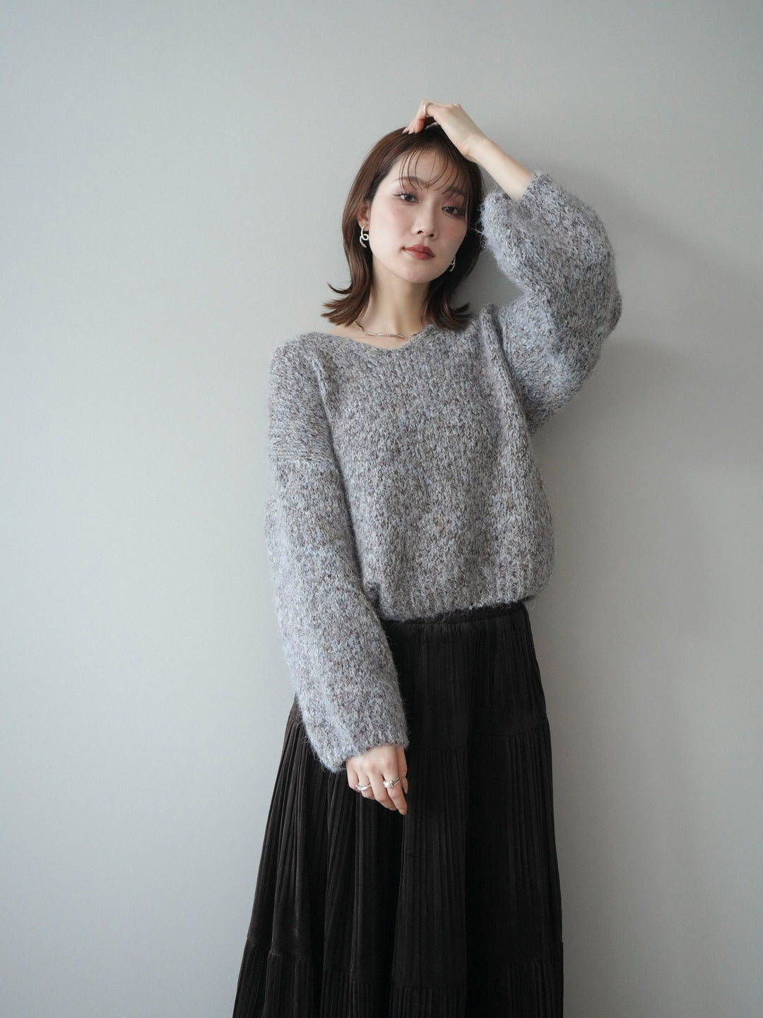 [SET]Vネックミックスヤーンニットプルオーバー+Vネックミックスヤーンニットプルオーバー(2set)