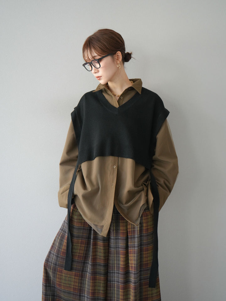 [予約]サイドリボンVネックショートニットベスト/ブラック