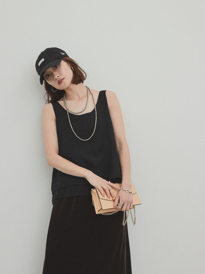 [SET]ワッシャーサテンシアーレイヤードタンクトップ+ベロアナロースカート(2set)