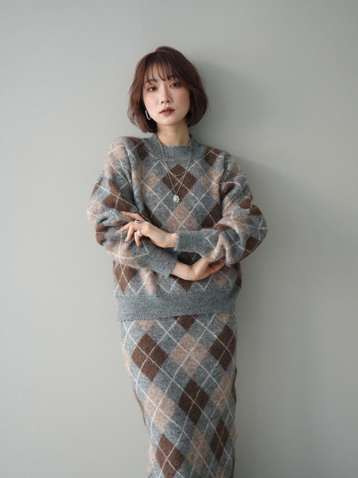 [SET]アーガイルニットプルオーバー&ロングスカートSET UP(2set)
