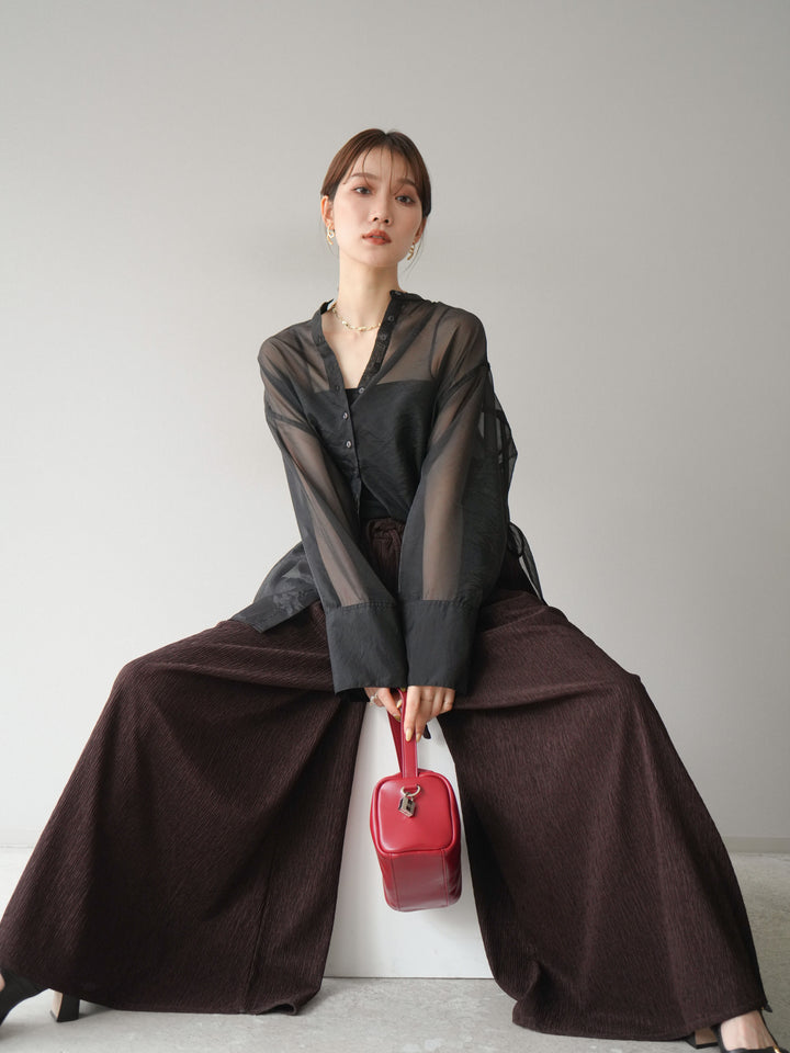 [予約]シャイニーシアーバンドカラーシャツ/ブラック