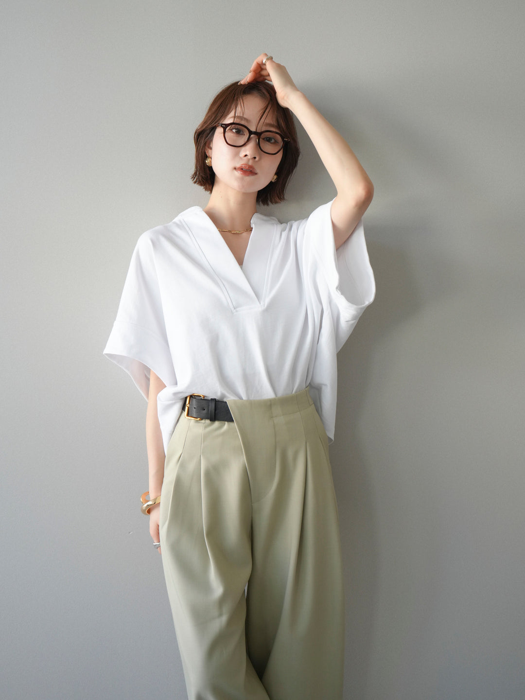[予約]スキッパーワイド半袖トップス/white