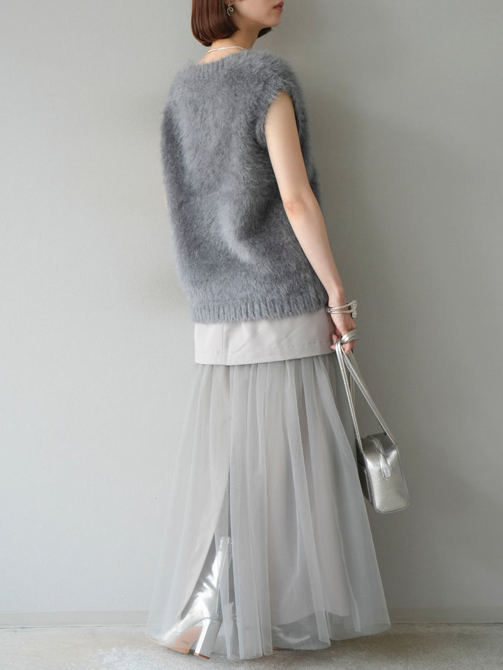 [予約]エステル切替チュールスカート/ベージュ