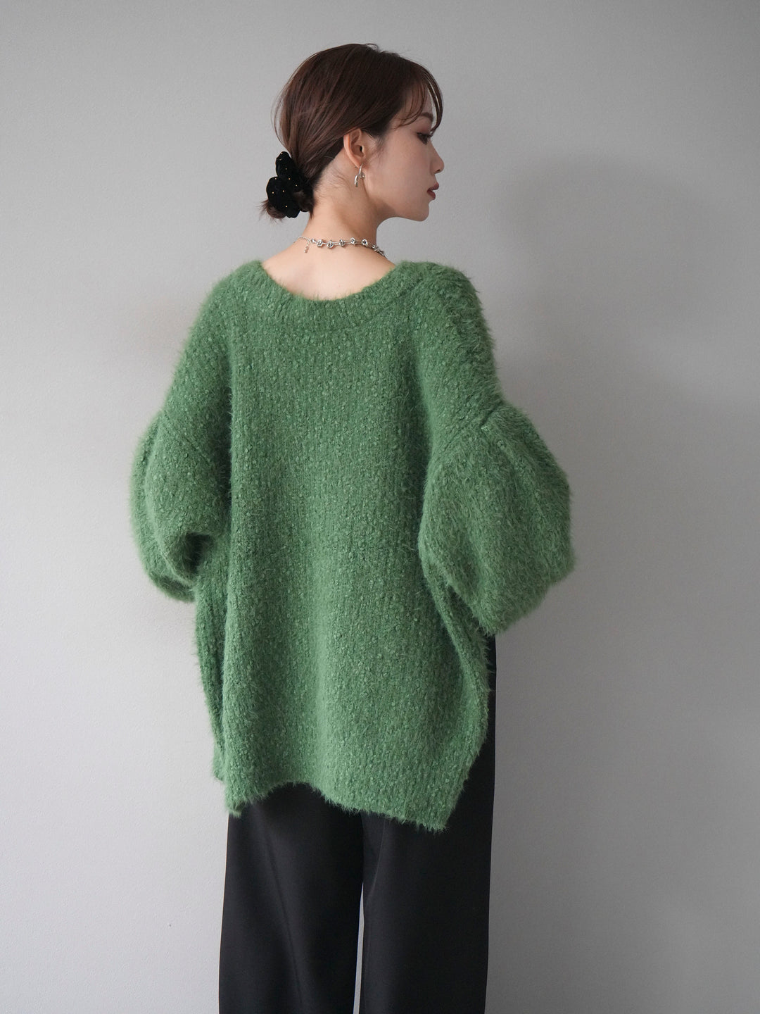 [SET]クルーネックランダムシャギーカーディガン+ベルトループデザインワイドパンツ(2set)