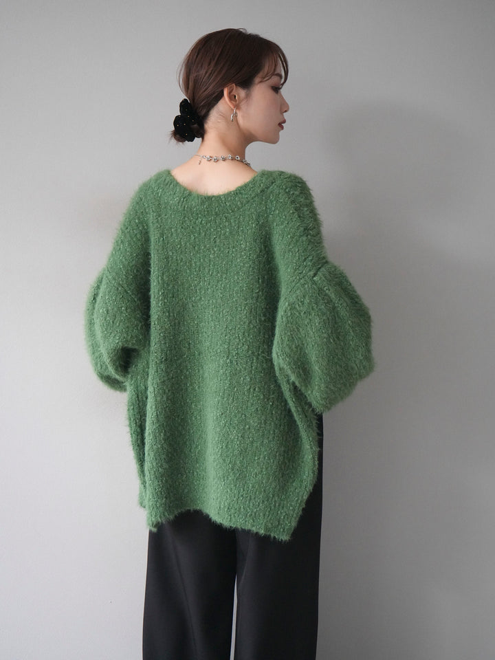 [SET]クルーネックランダムシャギーカーディガン+ベルトループデザインワイドパンツ(2set)