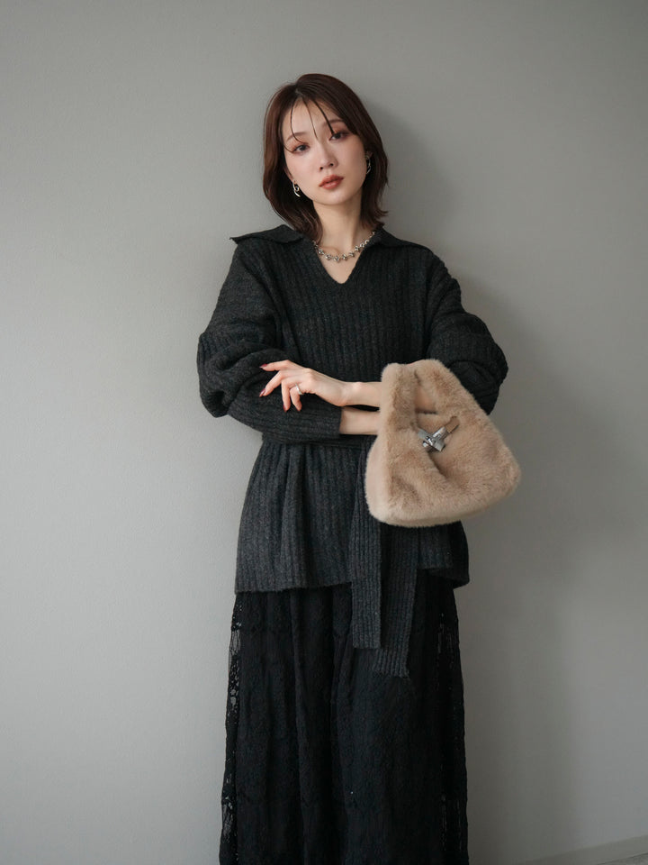 [予約]ワイドリブポロニットプルオーバー/darkgray