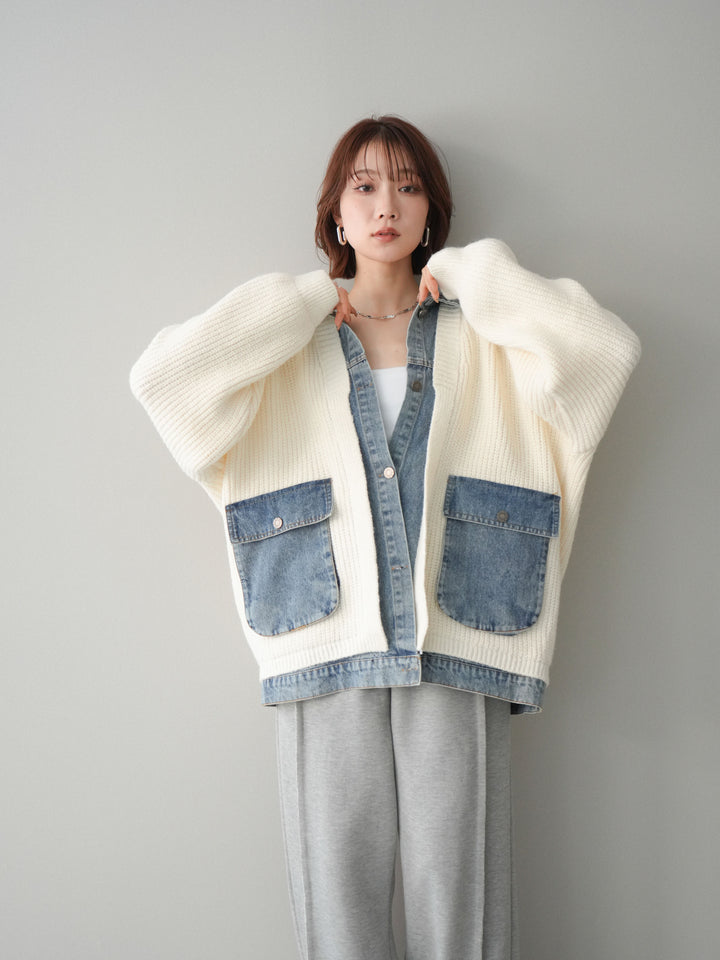 [予約]デニムドッキングオーバーニットジャケット/offwhite