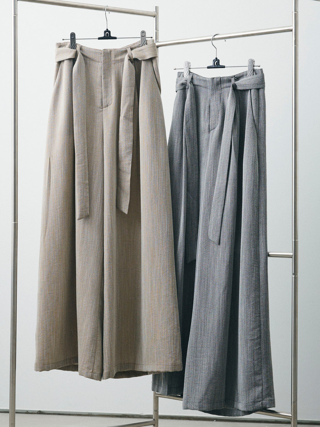 [SET]リネンライクカシュクールデザインビスチェ+リネンライクウエストリボンワイドパンツ(2set)