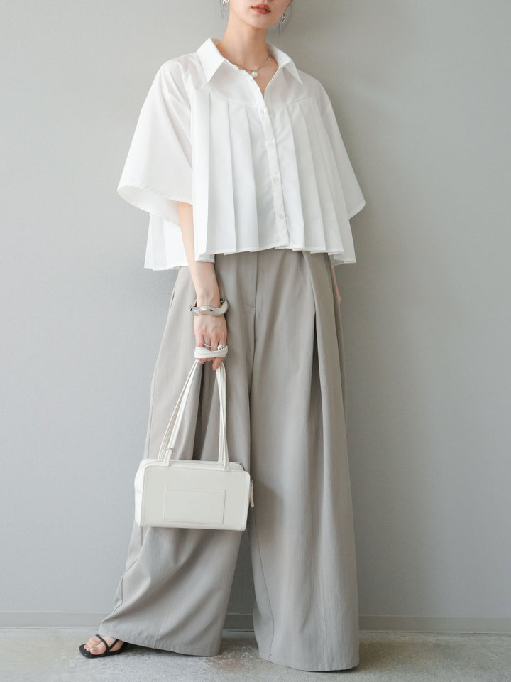 [予約]ブロードプリーツショートシャツ/オフ