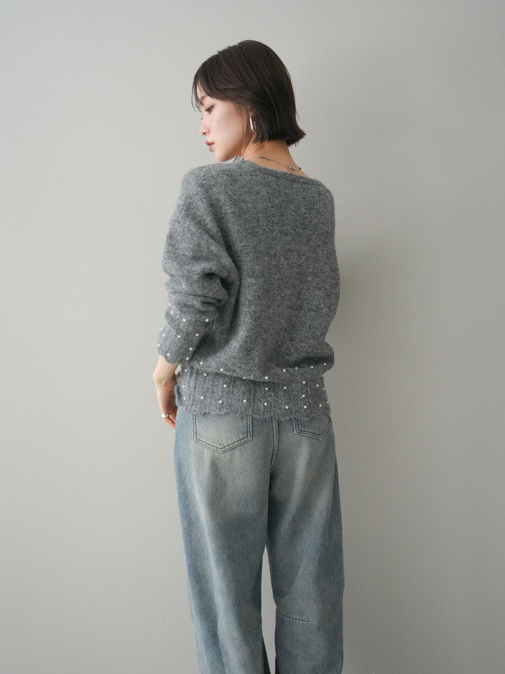 [SET]パールフリルリブヘムニットプルオーバー+選べるアクセセット(2set)