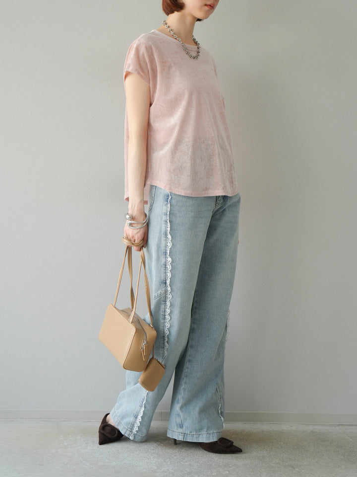 【預購】Line蕾絲牛仔褲/淺藍