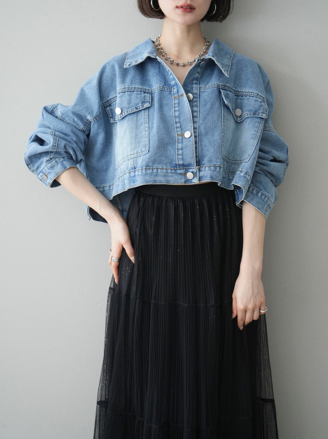 [予約]デニムショートシャツジャケット/blue