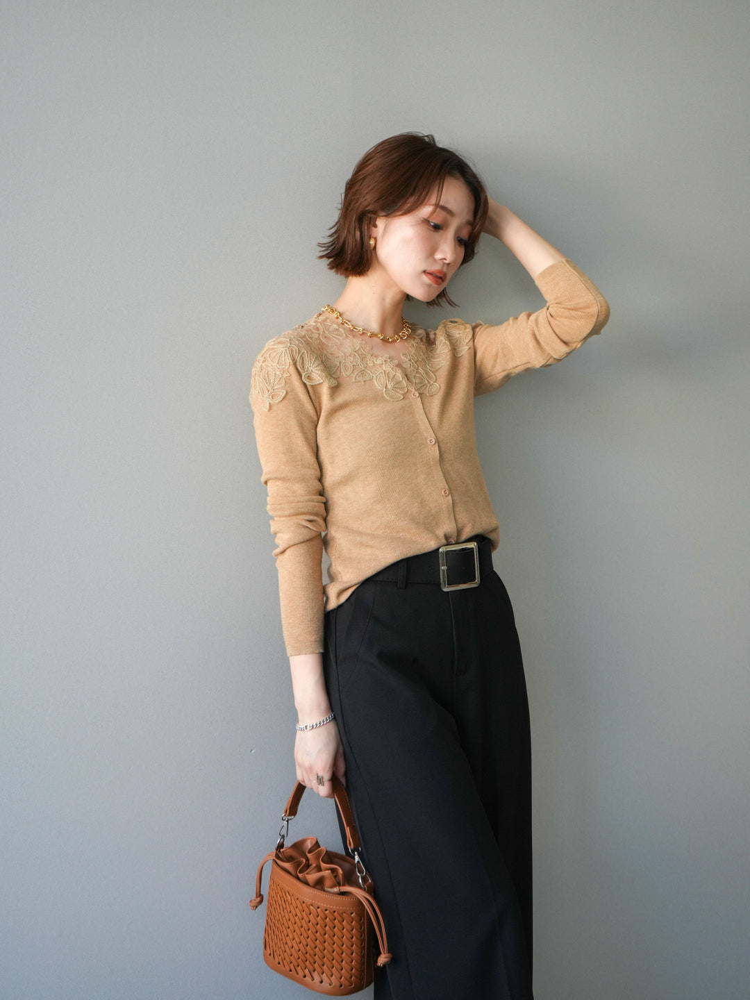 [SET]ショルダーレースニットカーディガン+ショルダーレースニットカーディガン(2set)