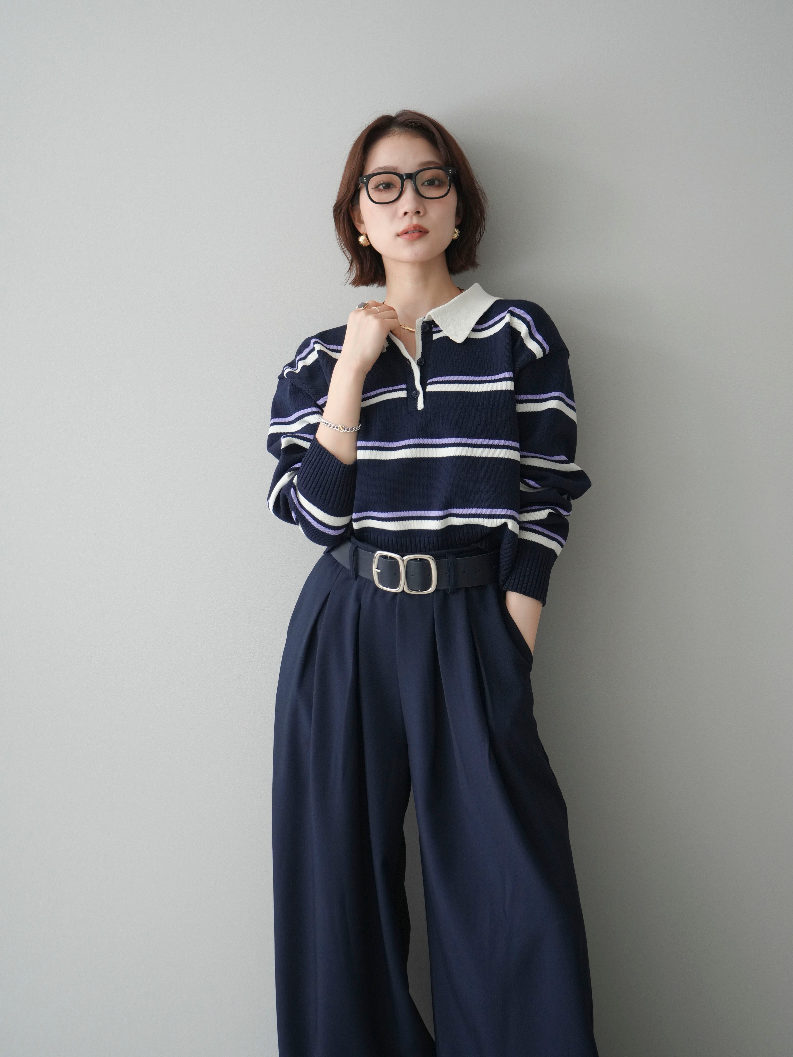 ETRETOKYO マルチボーダーニットポロ NAVY 予約]マルチボーダーポロニットトップス/navy – Lumier