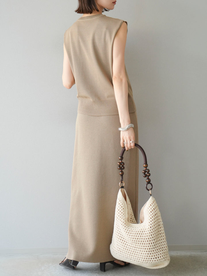 [予約]レーヨンポリIラインニットスカート/ベージュ