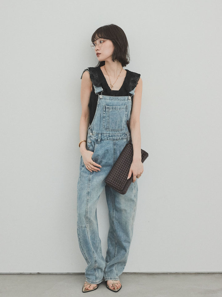 [予約]センターシームデニムサロペット /ライトブルー