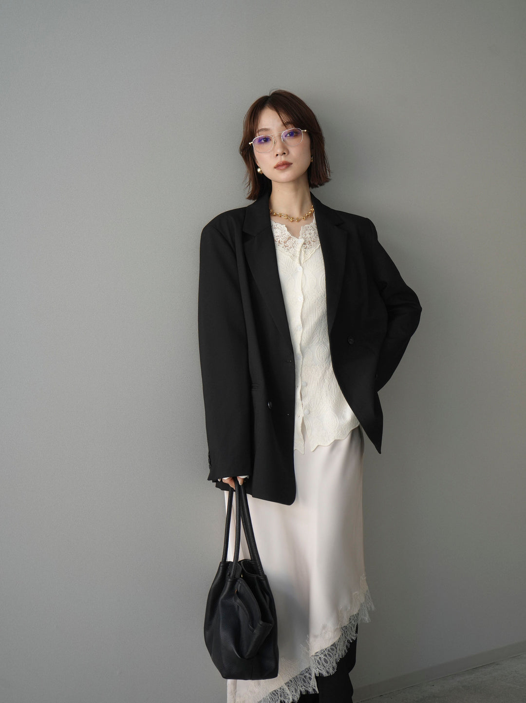 [SET]ダブルブレストオーバージャケット+選べるアクセセット(2set)