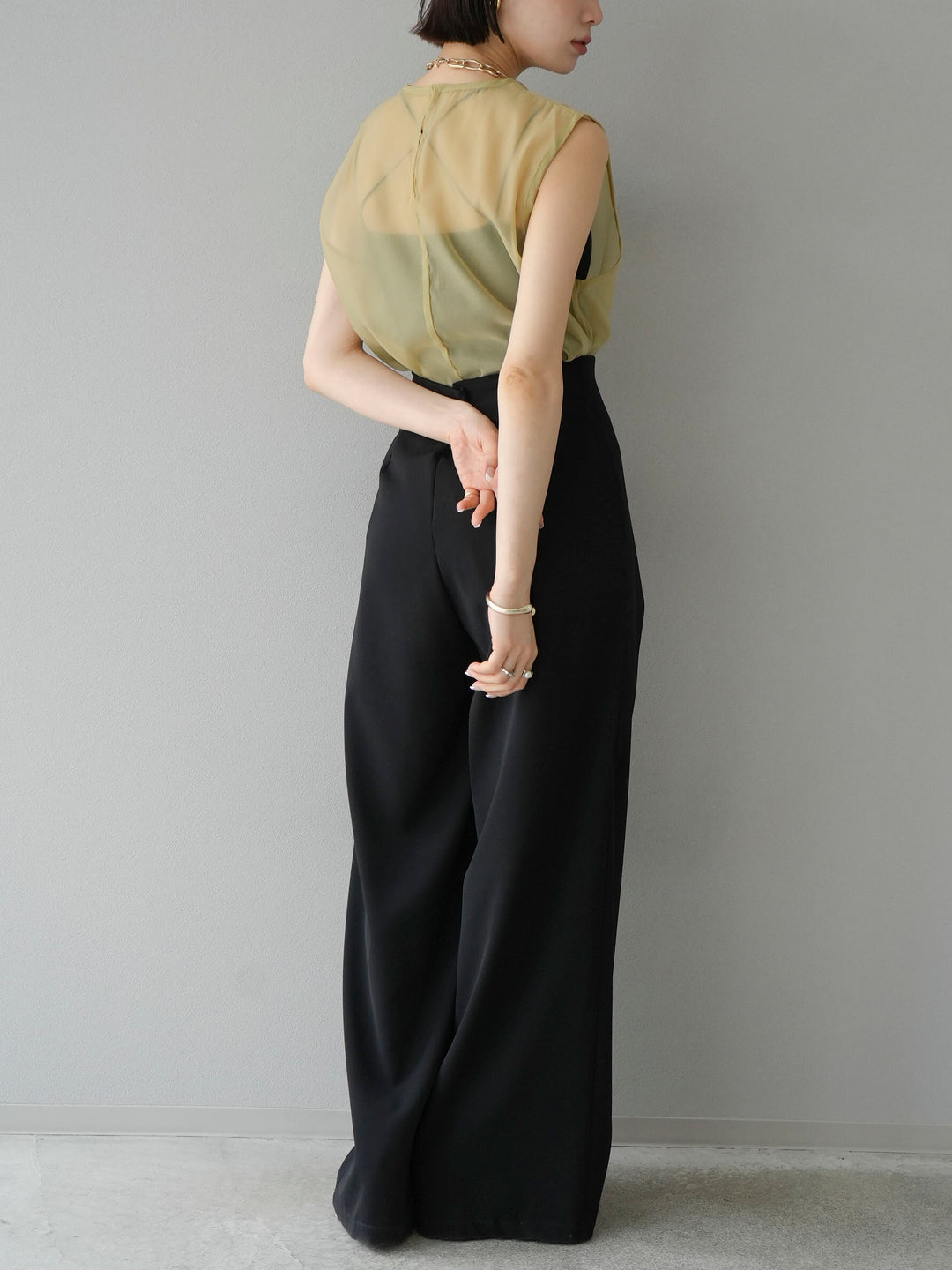 [SET] Organza sleeveless top + wrap wide pants (2set)