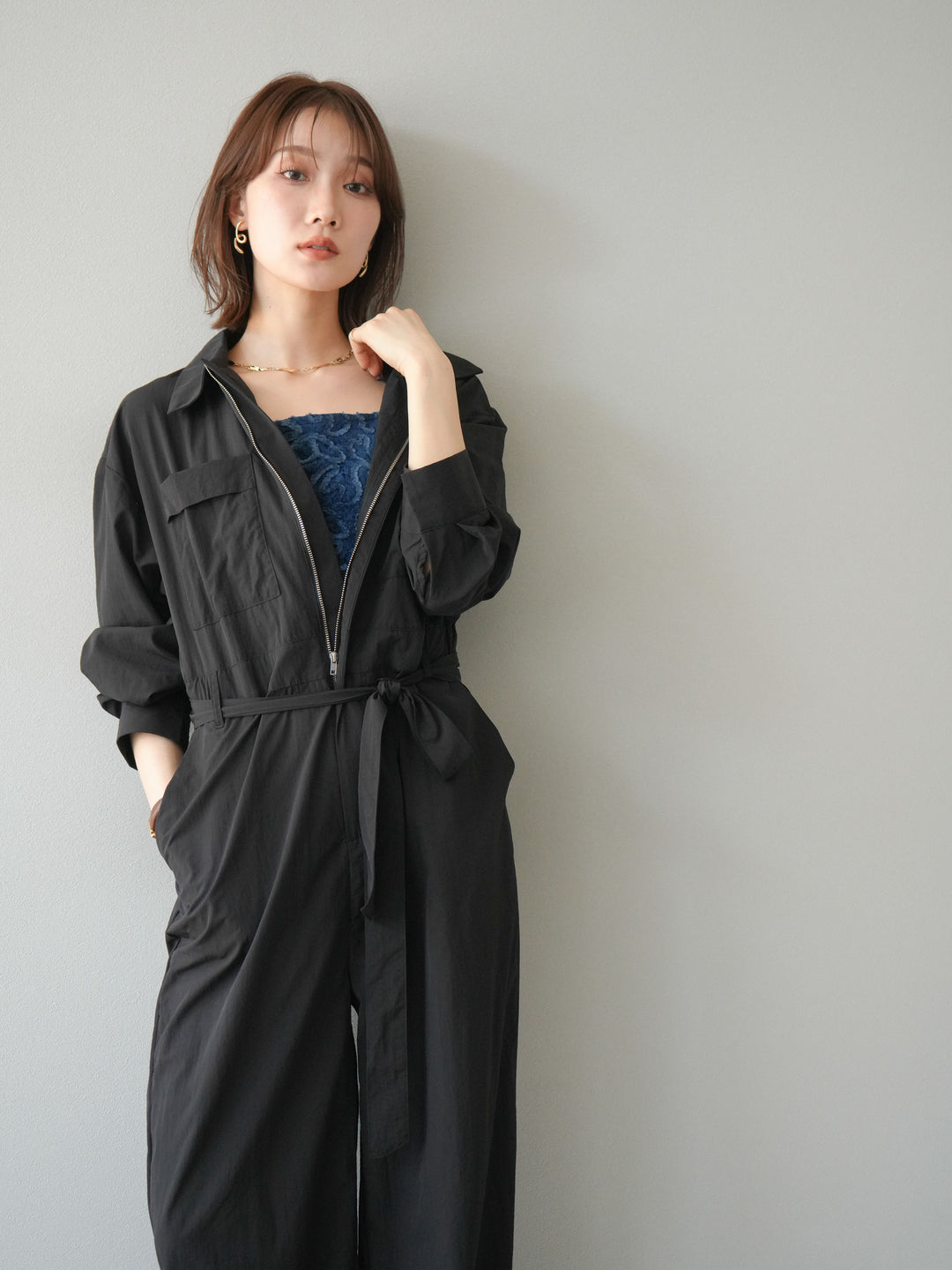 [予約]ナイロンジャンプスーツ/ブラック