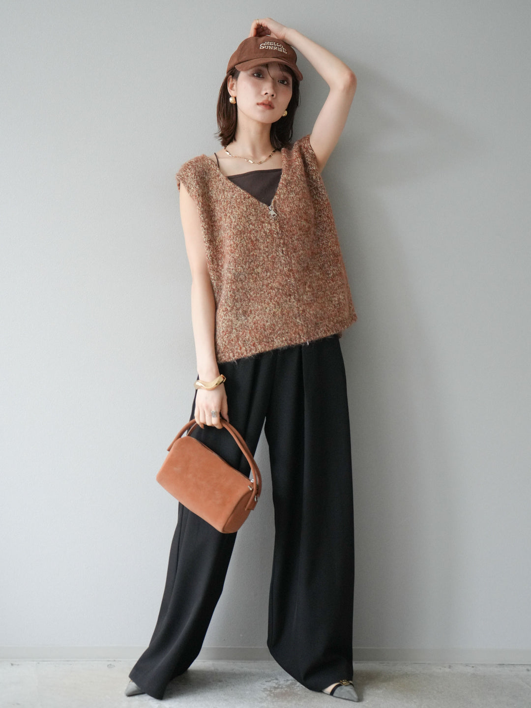 [預購] 皮帶環設計寬褲/黑色