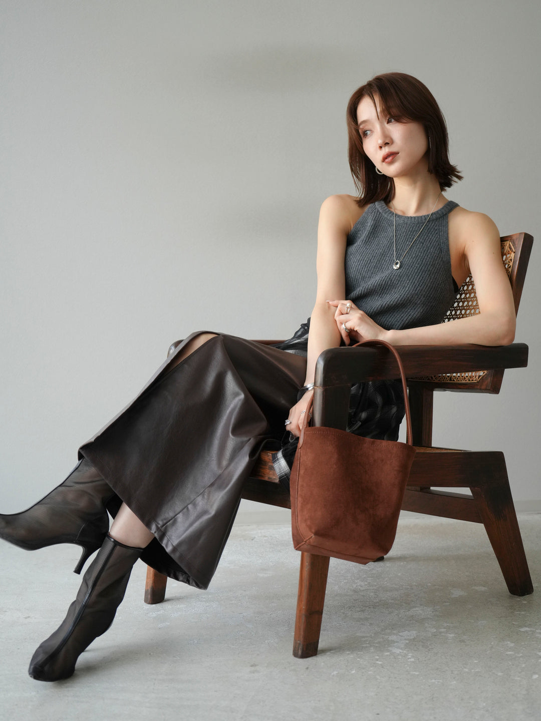 [予約]リブニットアメスリタンクトップ/グレー