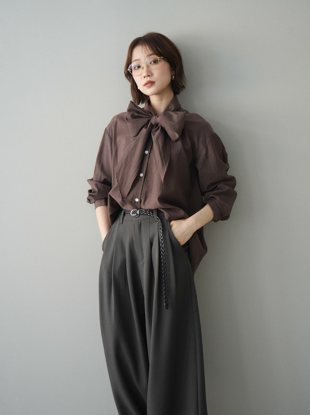 [予約]シアーボウタイブラウス/brown