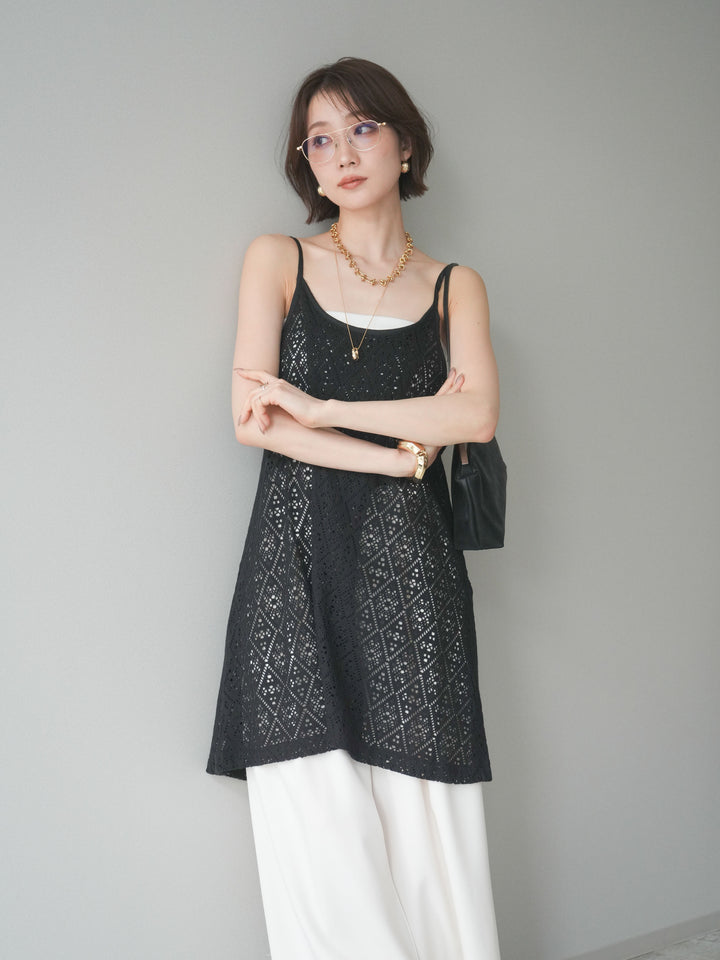 [予約]透かし編スリットキャミチュニック/black