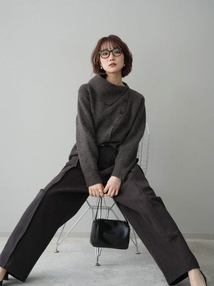 [予約]ハイネックデザインボタンニットカーディガン/mocha
