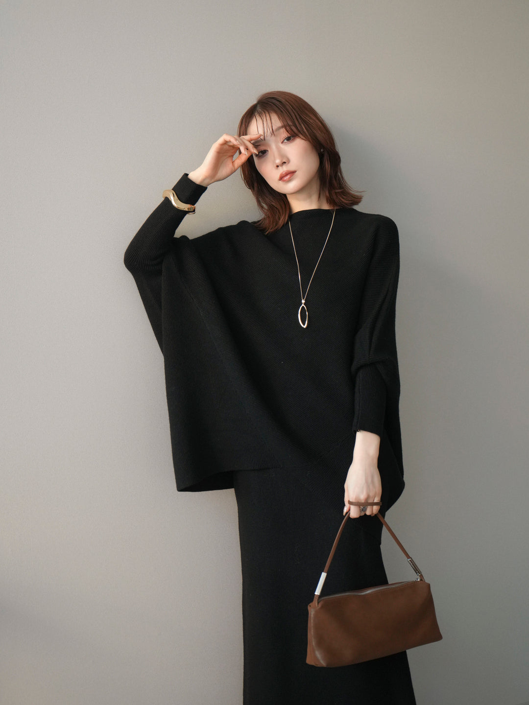 [SET]ウール混ドルマンニット&スカートSET UP+選べるアクセセット(2set)