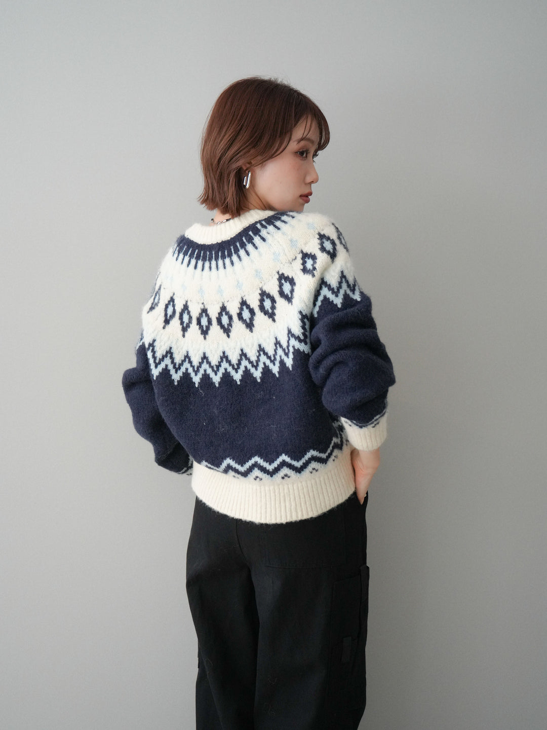 [予約]ノルディック柄ニットプルオーバー/navy