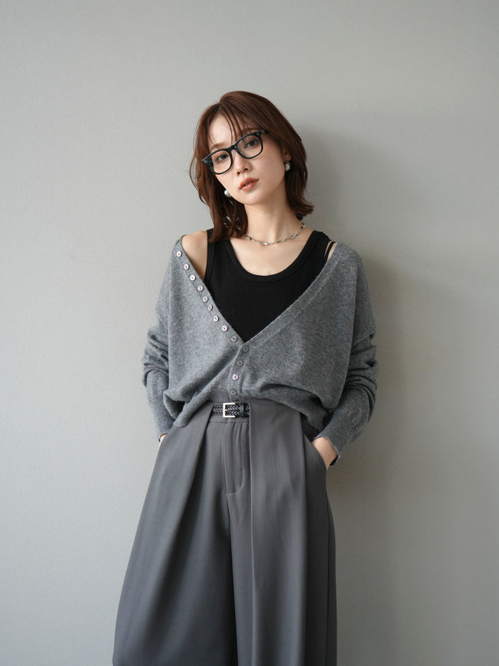 [予約]デザインボタンニットカーディガン＆タンクトップSET/グレー