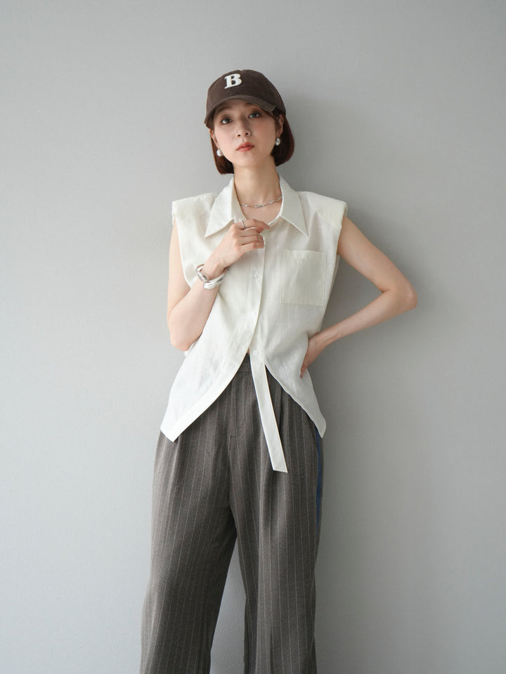 [予約]サイドラインストライプワイドパンツ/ブラウン