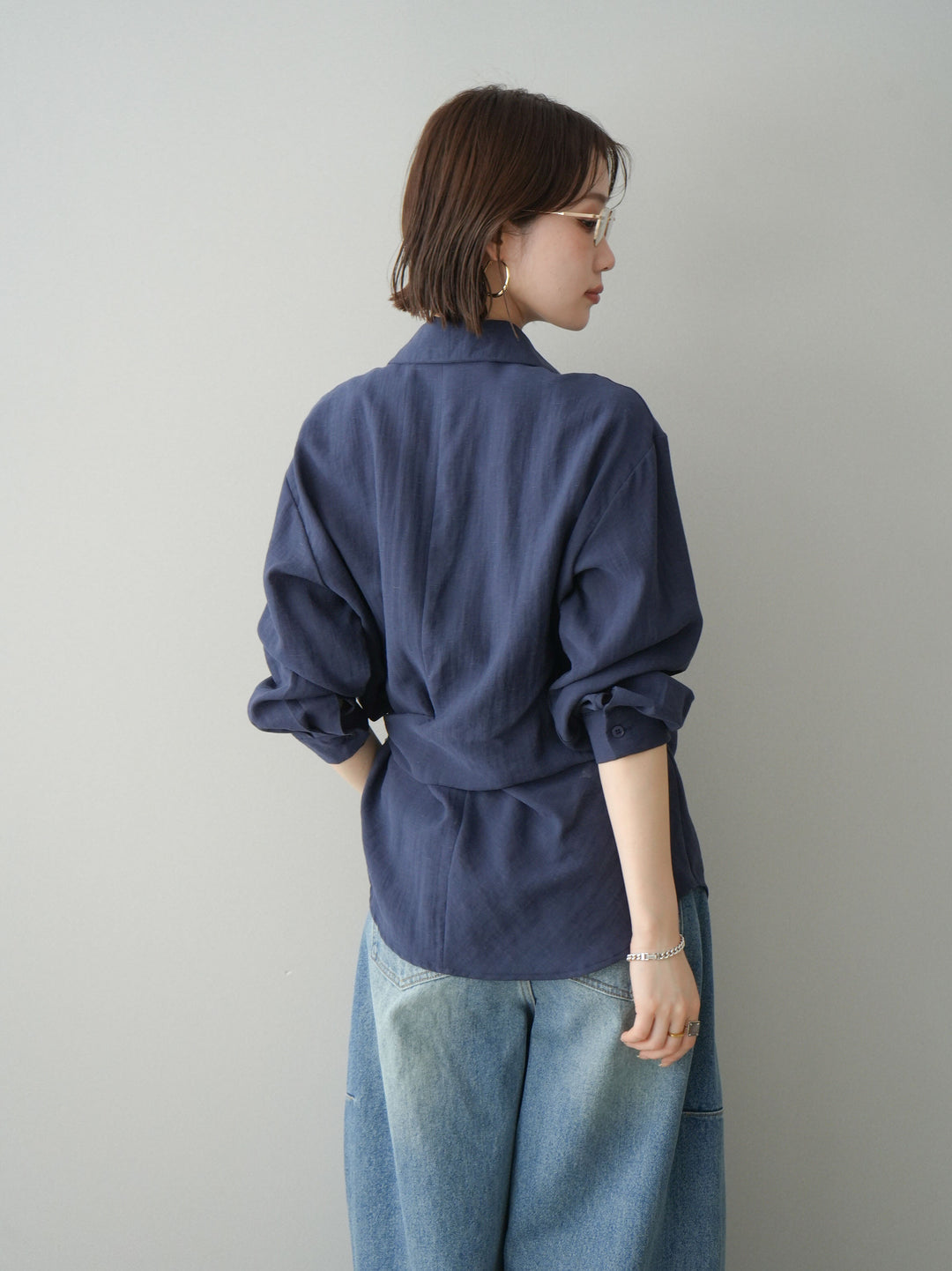 [予約]フロントアシンメトリーブラウス/blue