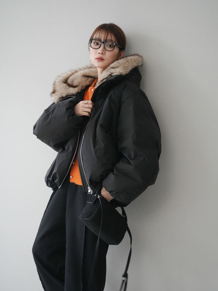 [予約]フードファーショートダウンコート/black