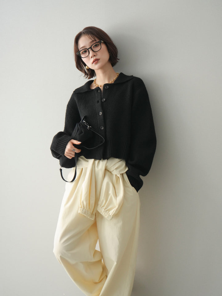 [予約]メランジニット襟付きクロップドカーディガン/black