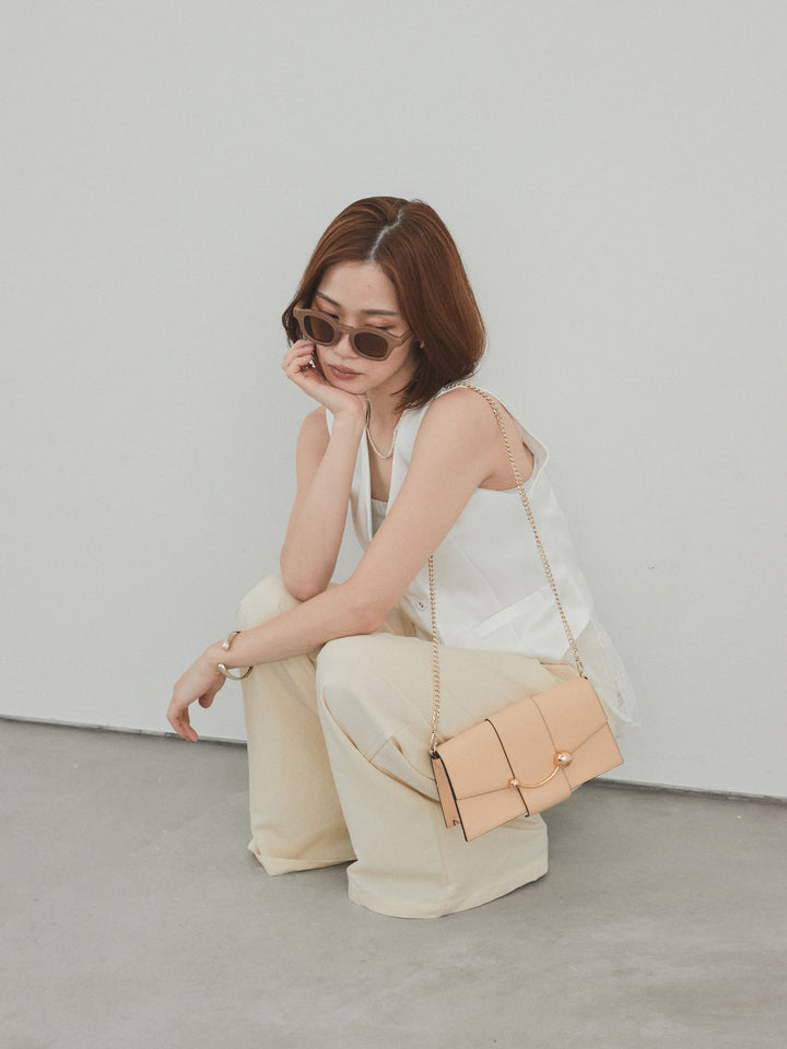 [予約]サテン×レース切替ベスト/ホワイト