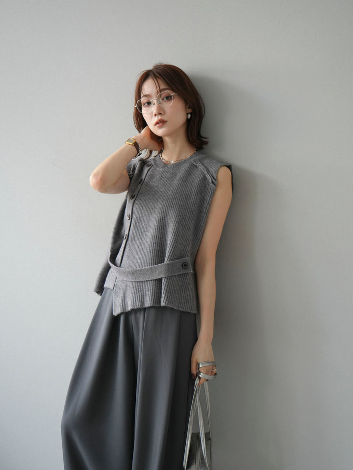 [予約]レイヤードボタンニットベスト/グレー