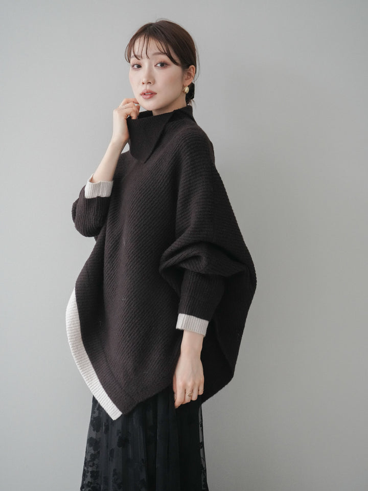 [予約]配色アシンメトリードルマンニットプルオーバー/brown