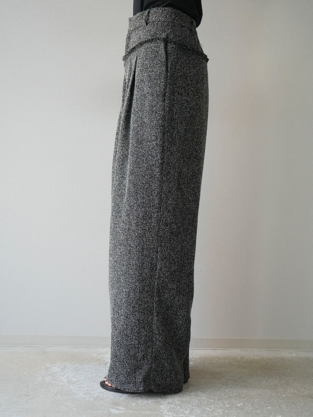 [予約]ウエストフリンジツイードワイドパンツ/ブラック