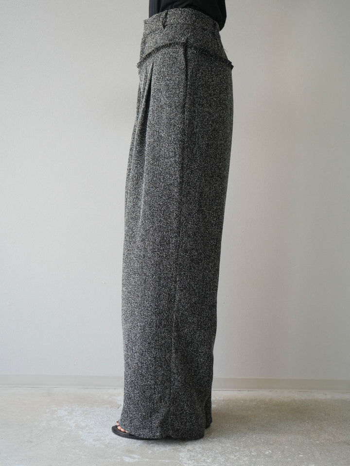 [予約]ウエストフリンジツイードワイドパンツ/ブラック