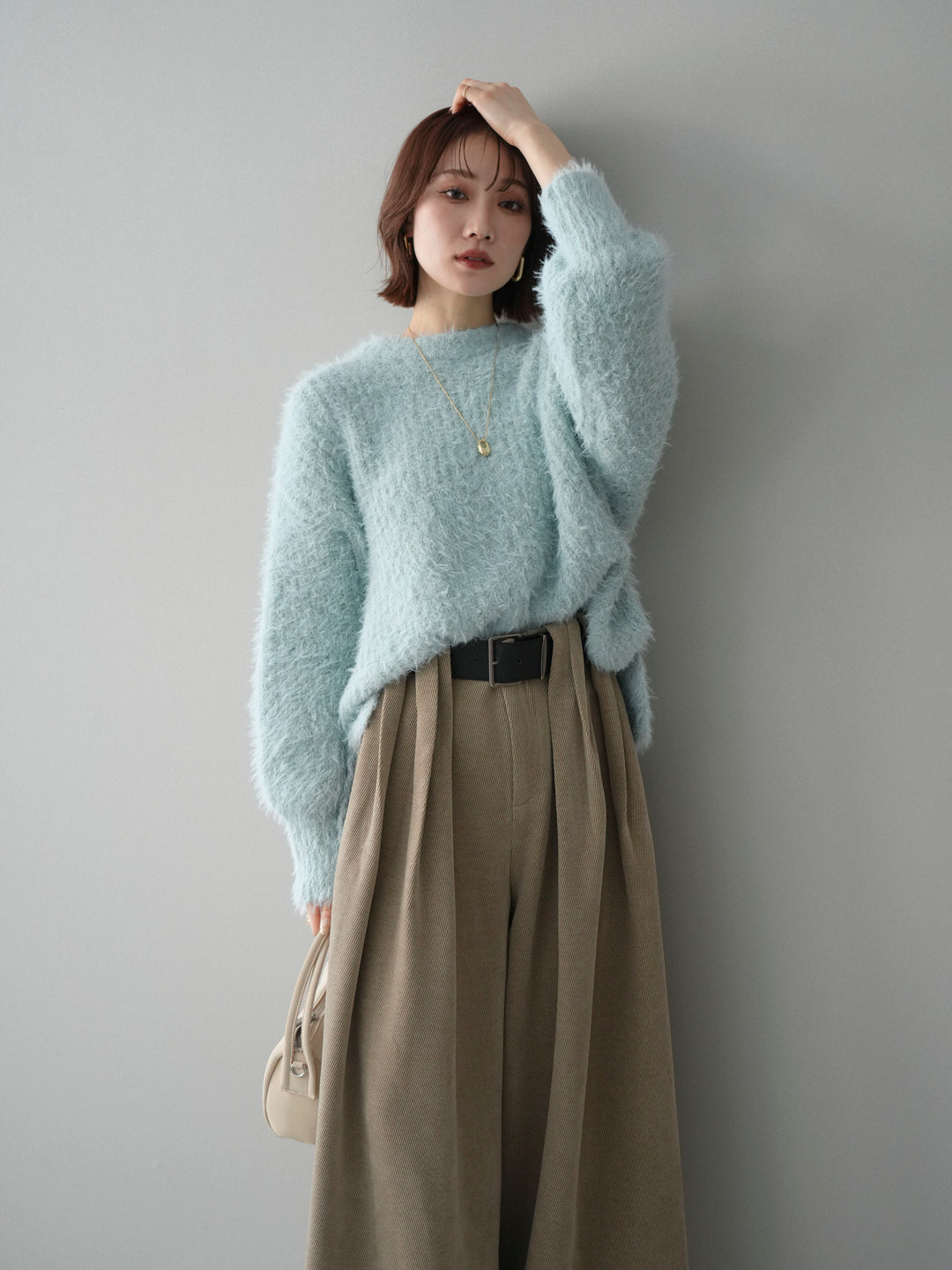 [SET]ボリュームスリーブシャギー MIXニットプルオーバー+選べるアクセセット(2set)