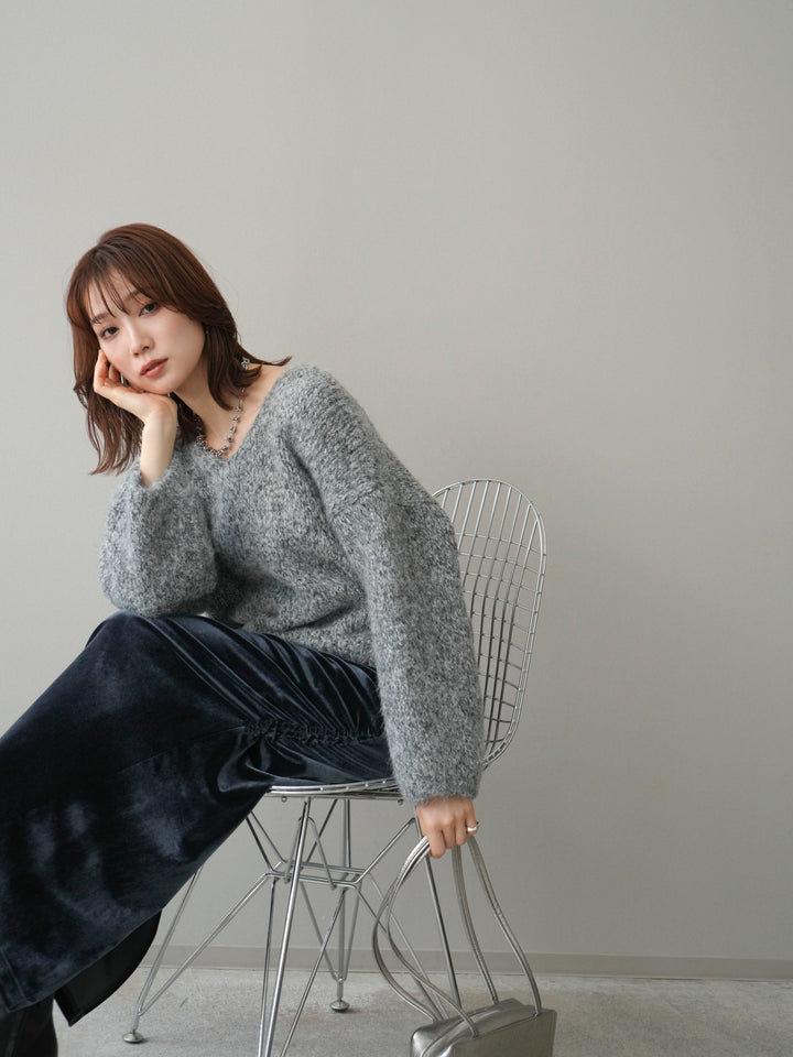 [SET]Vネックミックスヤーンニットプルオーバー+Vネックミックスヤーンニットプルオーバー(2set)