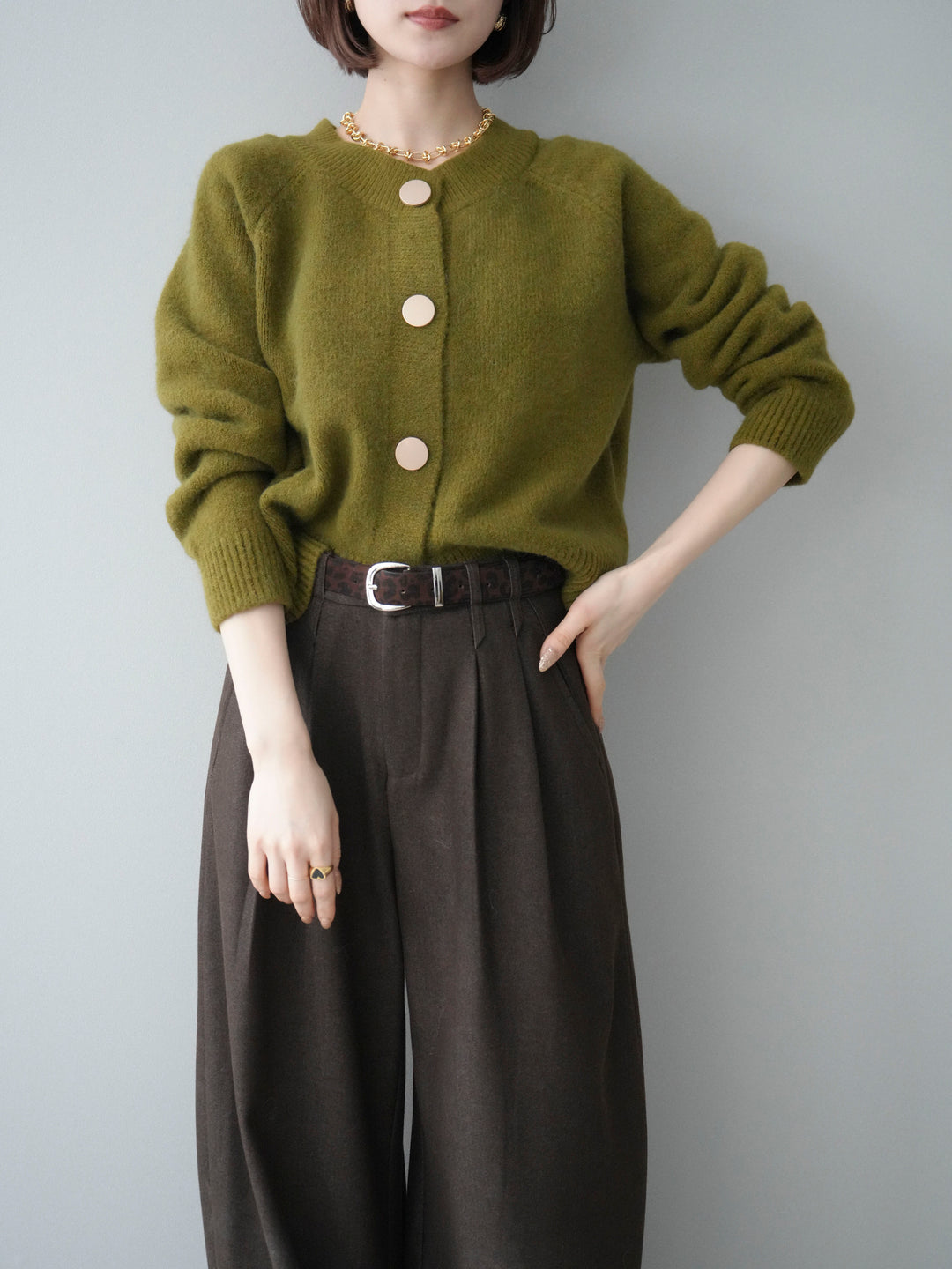[予約]BIGボタンニットカーディガン/ green