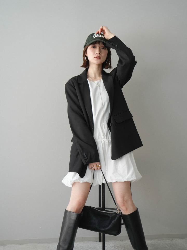[SET]ノースリバルーンミニワンピース+ダブルブレストオーバージャケット(2set)