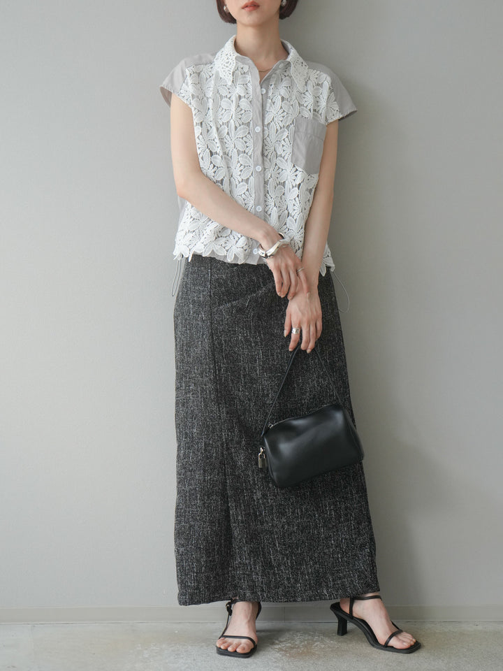 [予約]レースレイヤードドロストシャツ/グレー