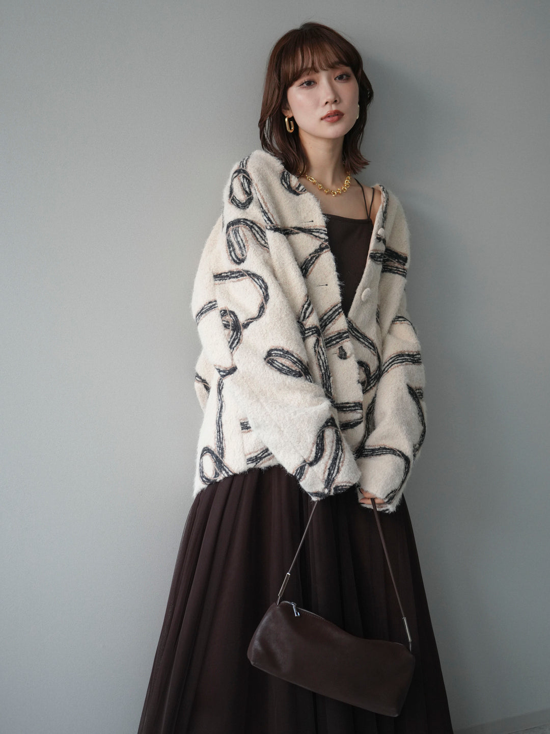 [予約]ニュアンス刺繍ブークレニットジャケット/white