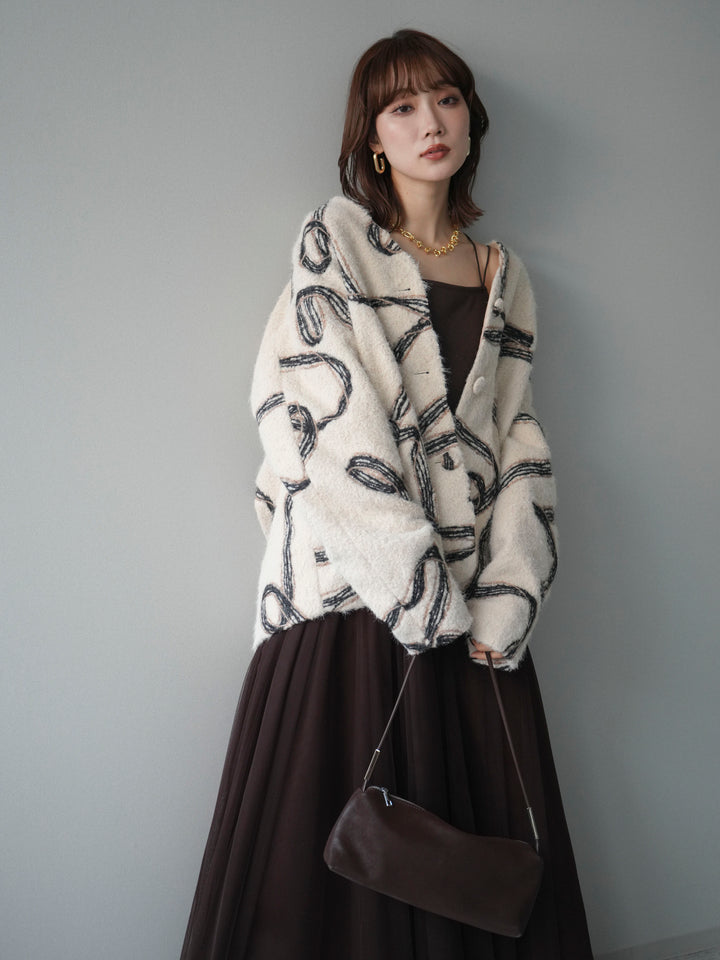 [予約]ニュアンス刺繍ブークレニットジャケット/white