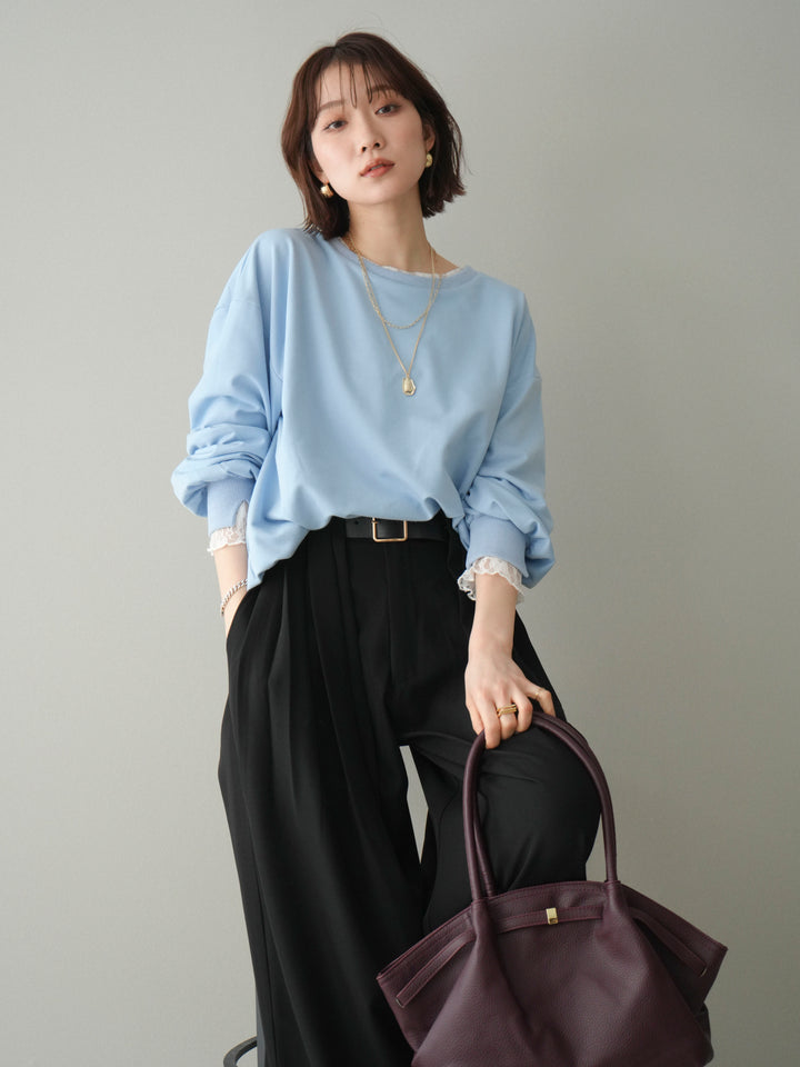 [予約]袖レースカットバルーンプルオーバー/sax