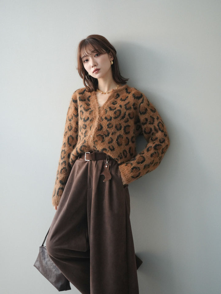 [SET]モヘアタッチレオパード柄ニットカーディガン+選べるアクセセット(2set)